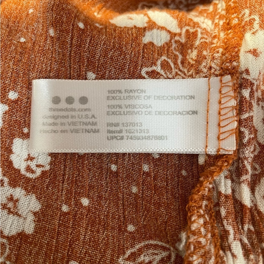 Three Dots Burnt Orange Boho Floral Pull On Wide Leg Pants Stretch 70’s Medium - Picture 8 of 12